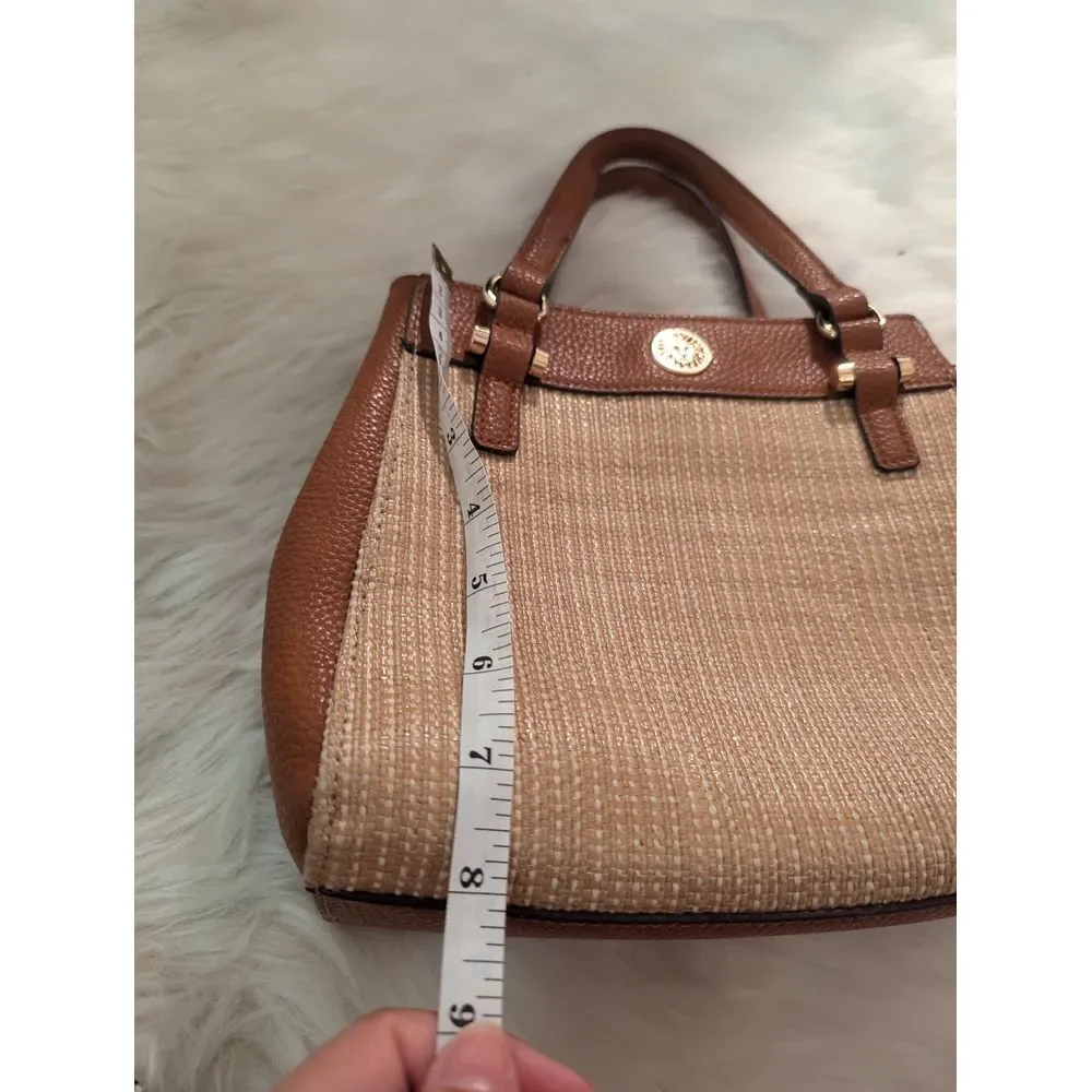 Elegant‎ Anne Klein Two-Tone Woven Handbag with Leather Trim and Gold Accents